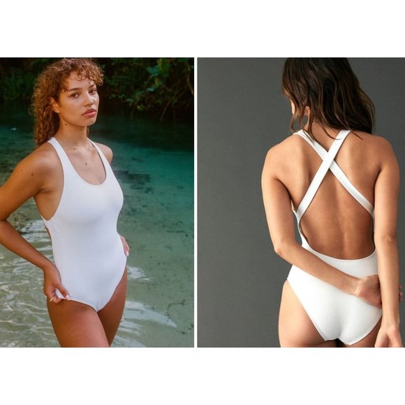 Andie Swim The Tulum One Piece LT Swimsuit White Ribbed Size Medium Tall NWT - Picture 1 of 4